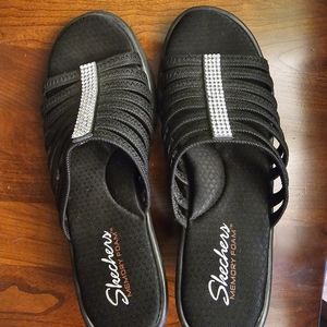 Skechers Women's Cali Rumblers Hot Shot Wedge Sandals Black